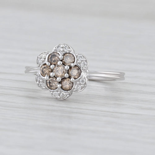 0.40ctw Champagne Diamond Flower Ring 10k Whtie Gold Size 5