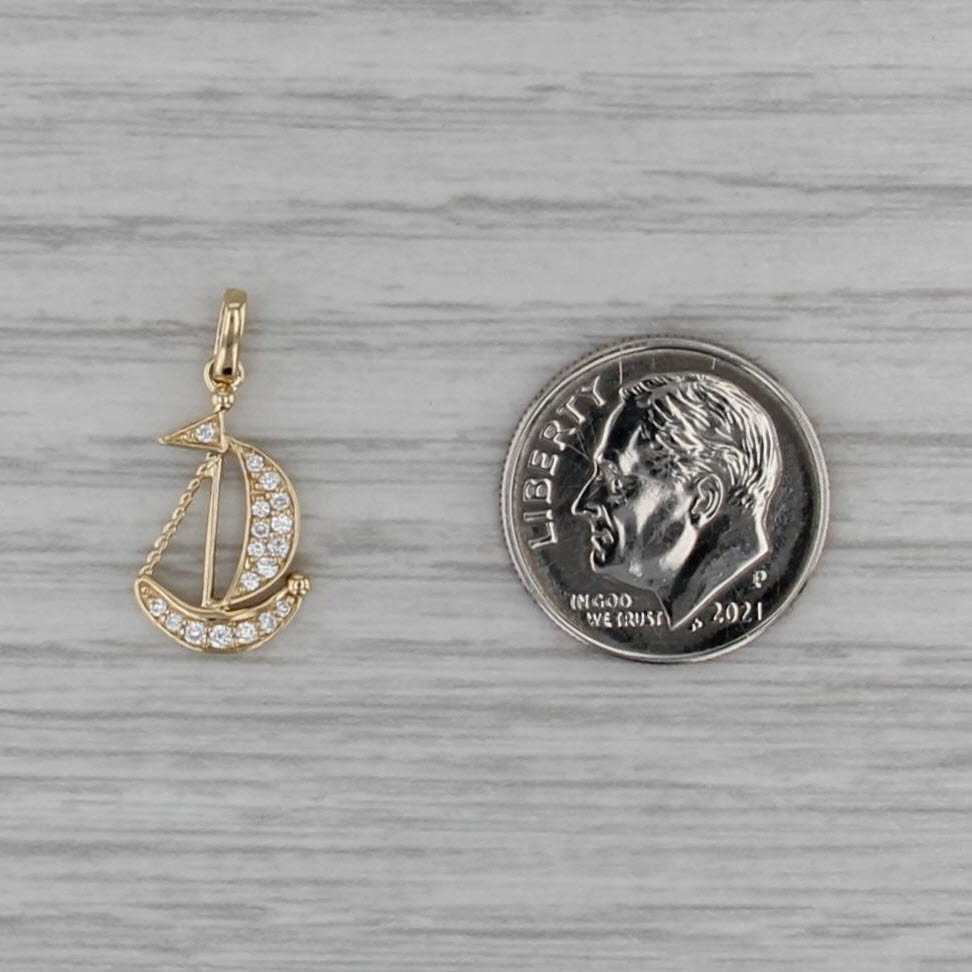 New Diamond Sailboat Charm 14k Yellow Gold Small Nautical Pendant
