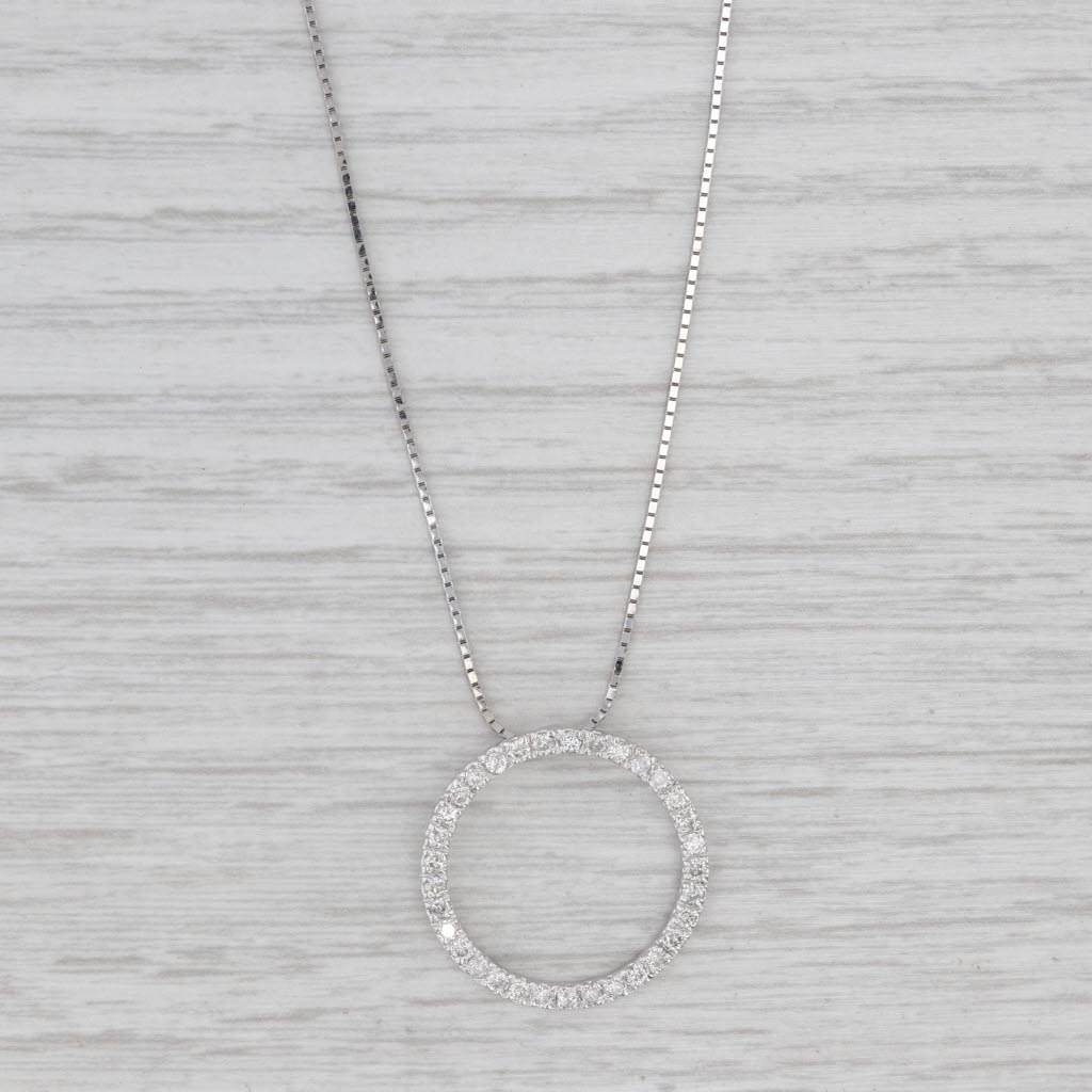 Light Gray 0.50ctw Diamond Circle Pendant Necklace 14k White Gold 20" Box Chain