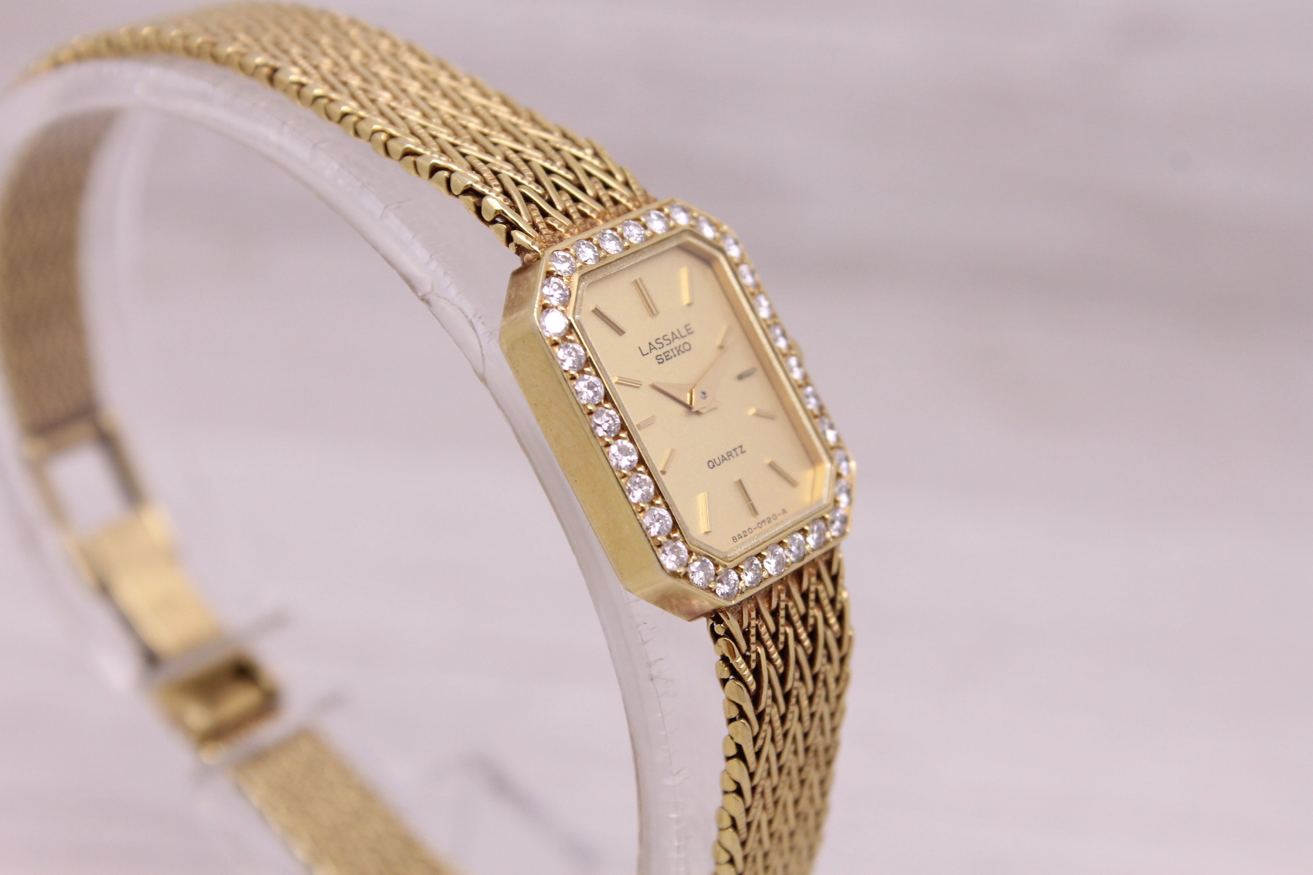 Gray Vintage c1990 Seiko Lassale 14k Yellow Gold Ladies Quartz Watch w/ Diamond Bezel
