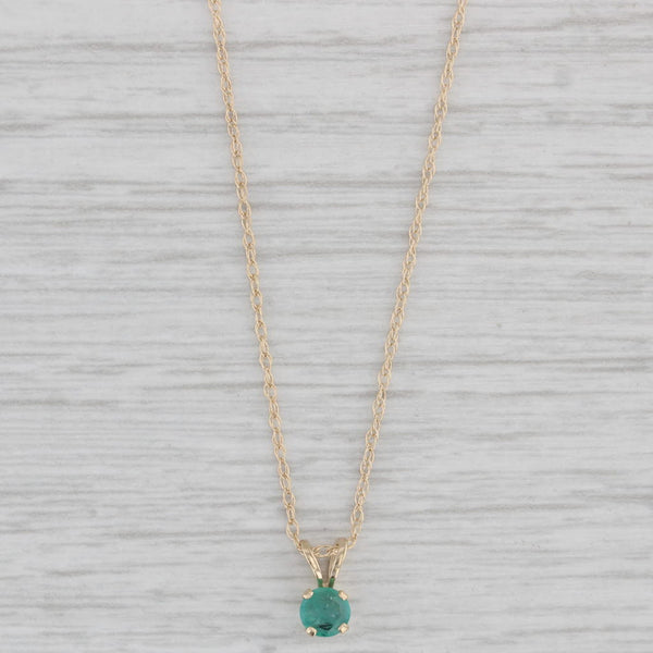 0.20ct Emerald Solitaire Pendant Necklace 14k Yellow Gold 18.75" Rope Chain