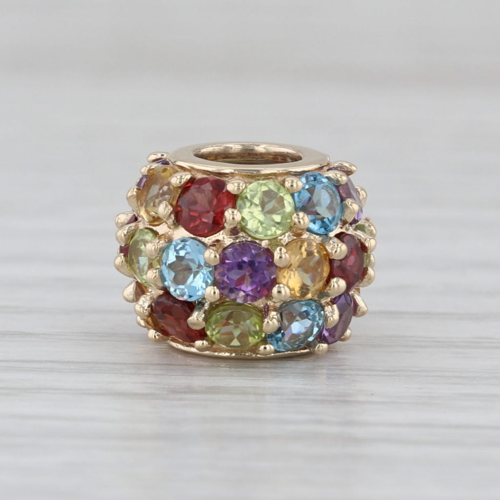 3.90ctw Gemstone Bead Charm 10k Gold Peridot Topaz Amethyst Citrine Garnet