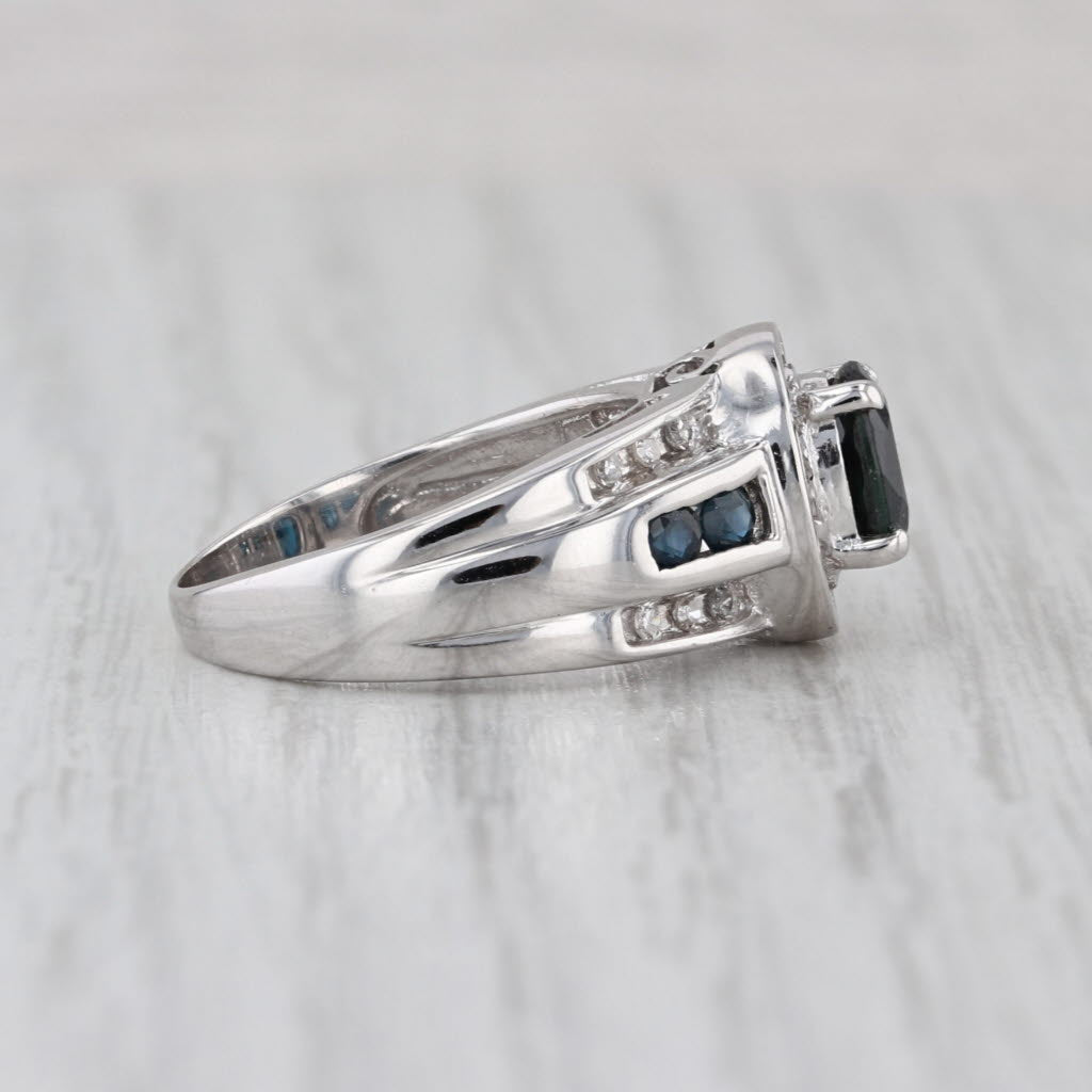 1.28ctw Oval Blue Sapphire Diamond Halo Ring 14k White Gold Size 6.5 Engagement