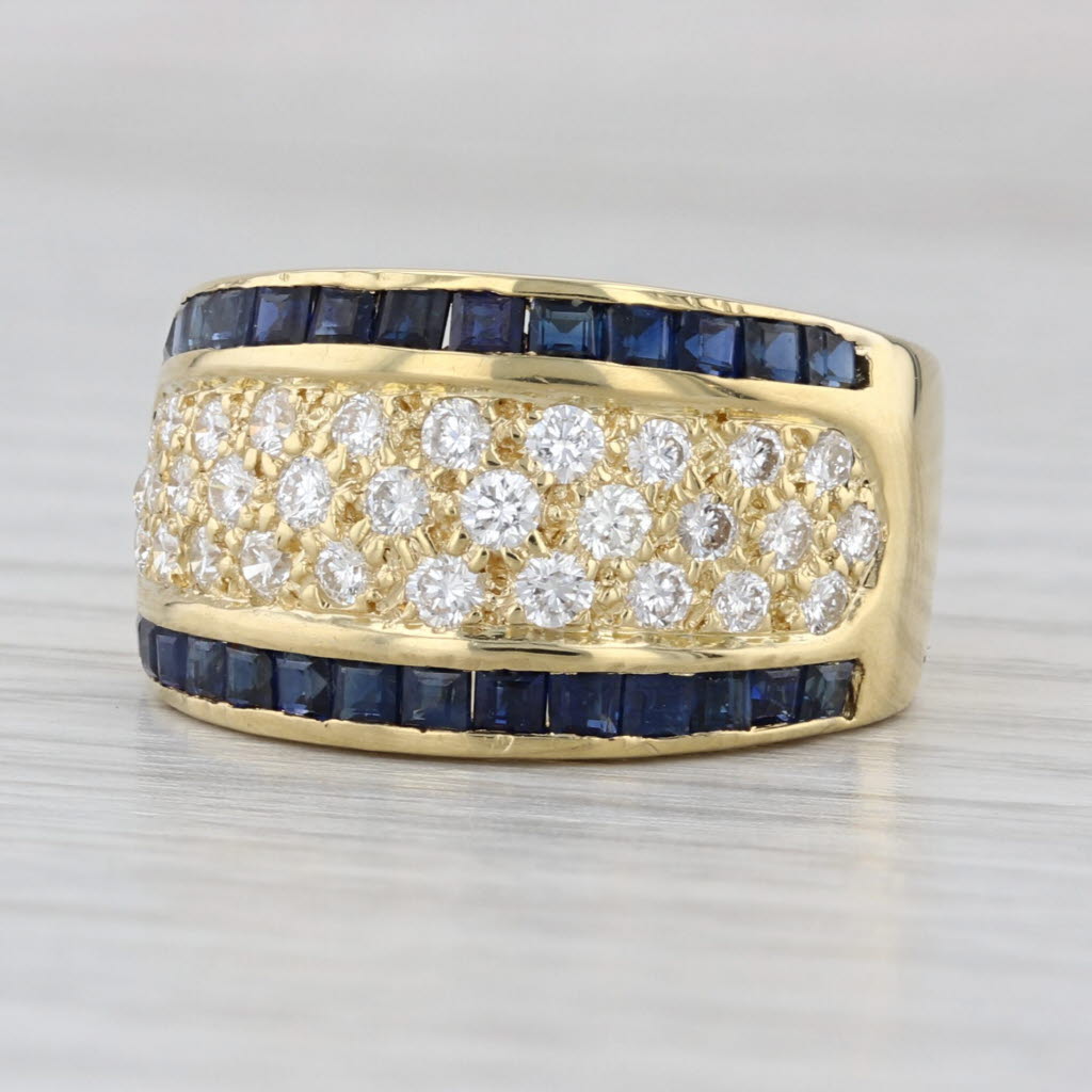 1.87ctw Pave Diamond Blue Sapphire Pave Ring 18k Yellow Gold Size 6.75