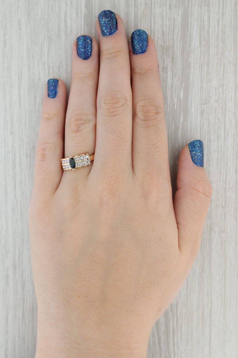 0.60ctw Marquise Blue Sapphire Diamond Ring 14k Yellow Gold Size 9.5