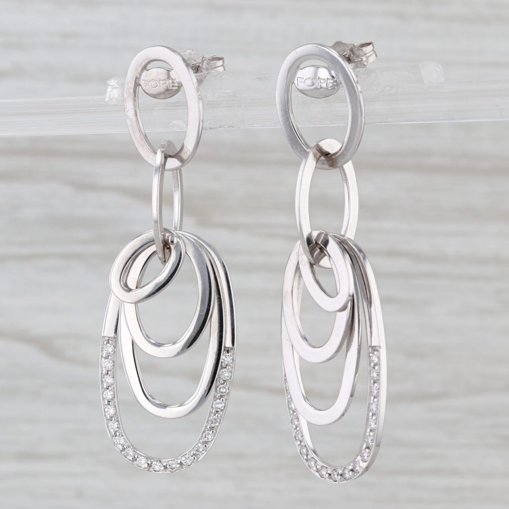 Fope 0.26ctw Diamond Layered Ovals Dangle Earrings 18k White Gold Drops