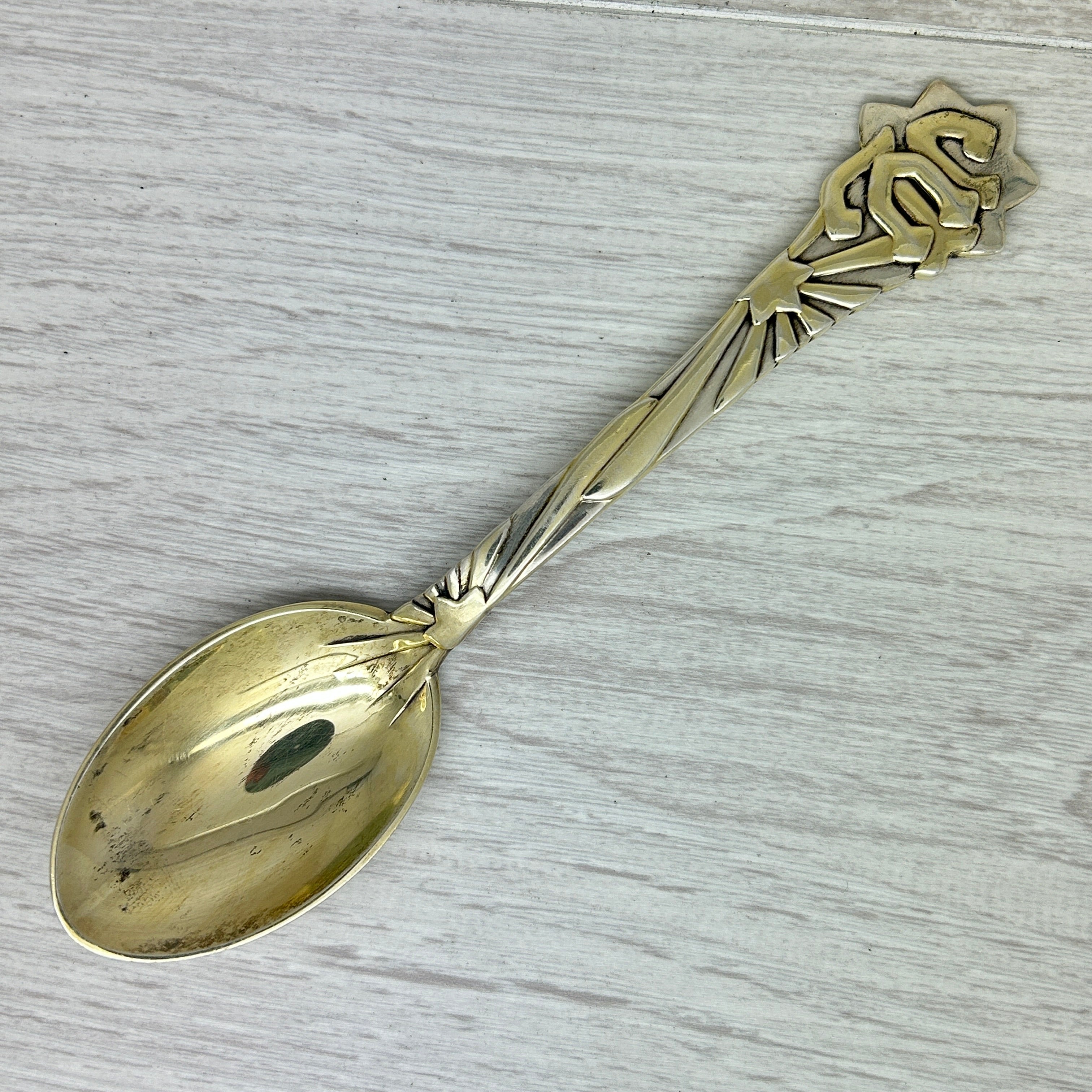 Gray Vintage 1910 Anton Michelsen Sterling Silver Christmas Spoon Denmark JUL 1st Yr