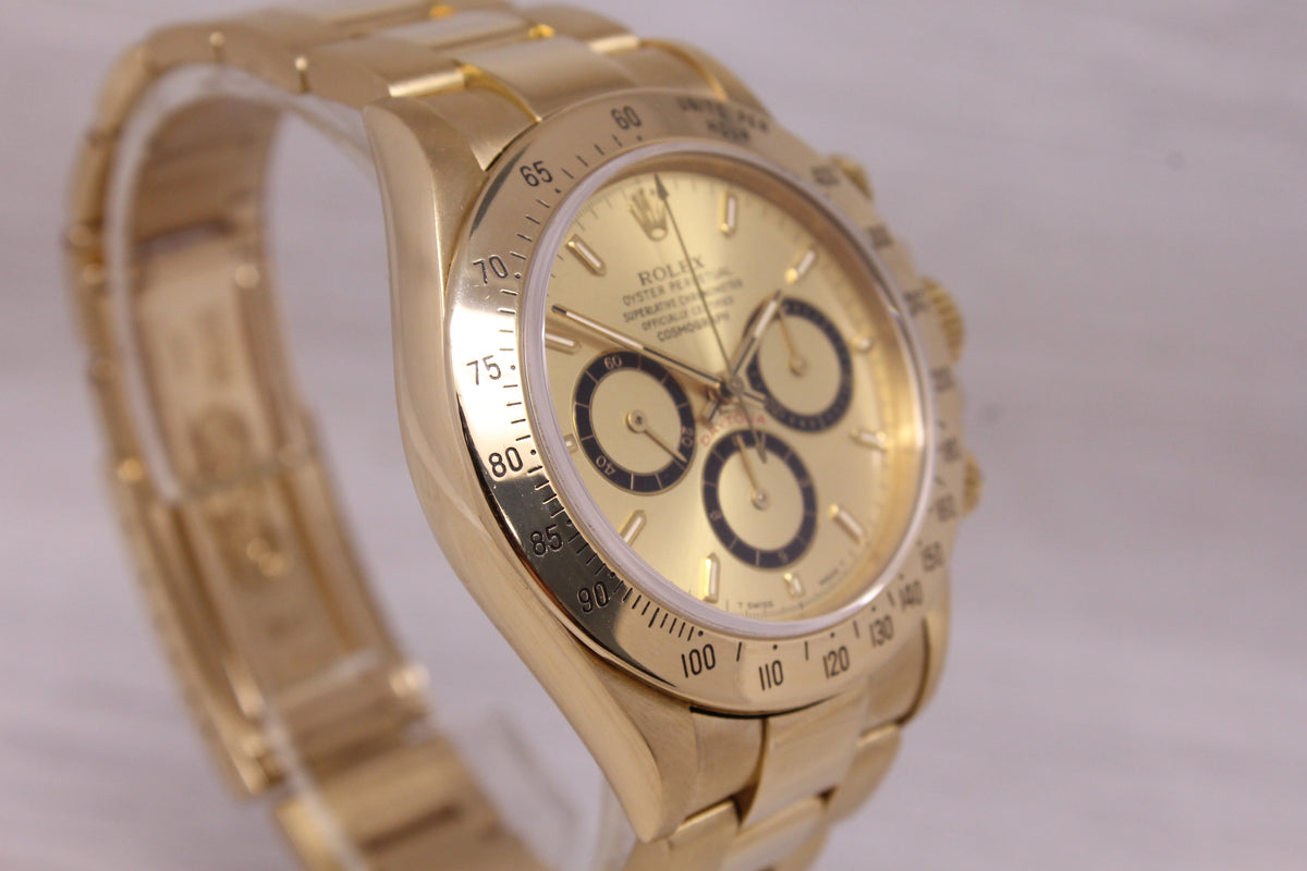 Vintage 1990 Rolex Daytona 16528 18k Gold Chronograph Watch Box Papers Tag
