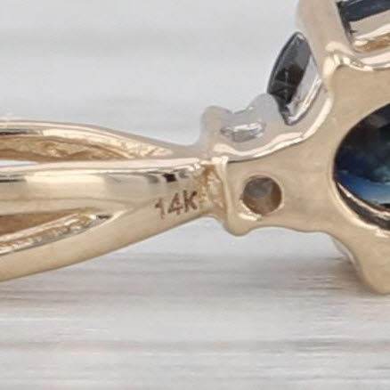 0.32ct Blue Sapphire Diamond Pendant 14k Yellow Gold Small Drop