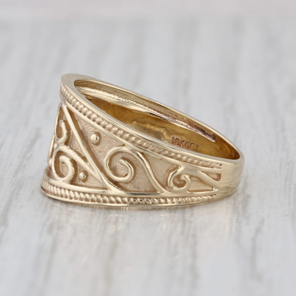 Ornate Tapering Band Ring 10k Yellow Gold Size 8 Swirls & Dots