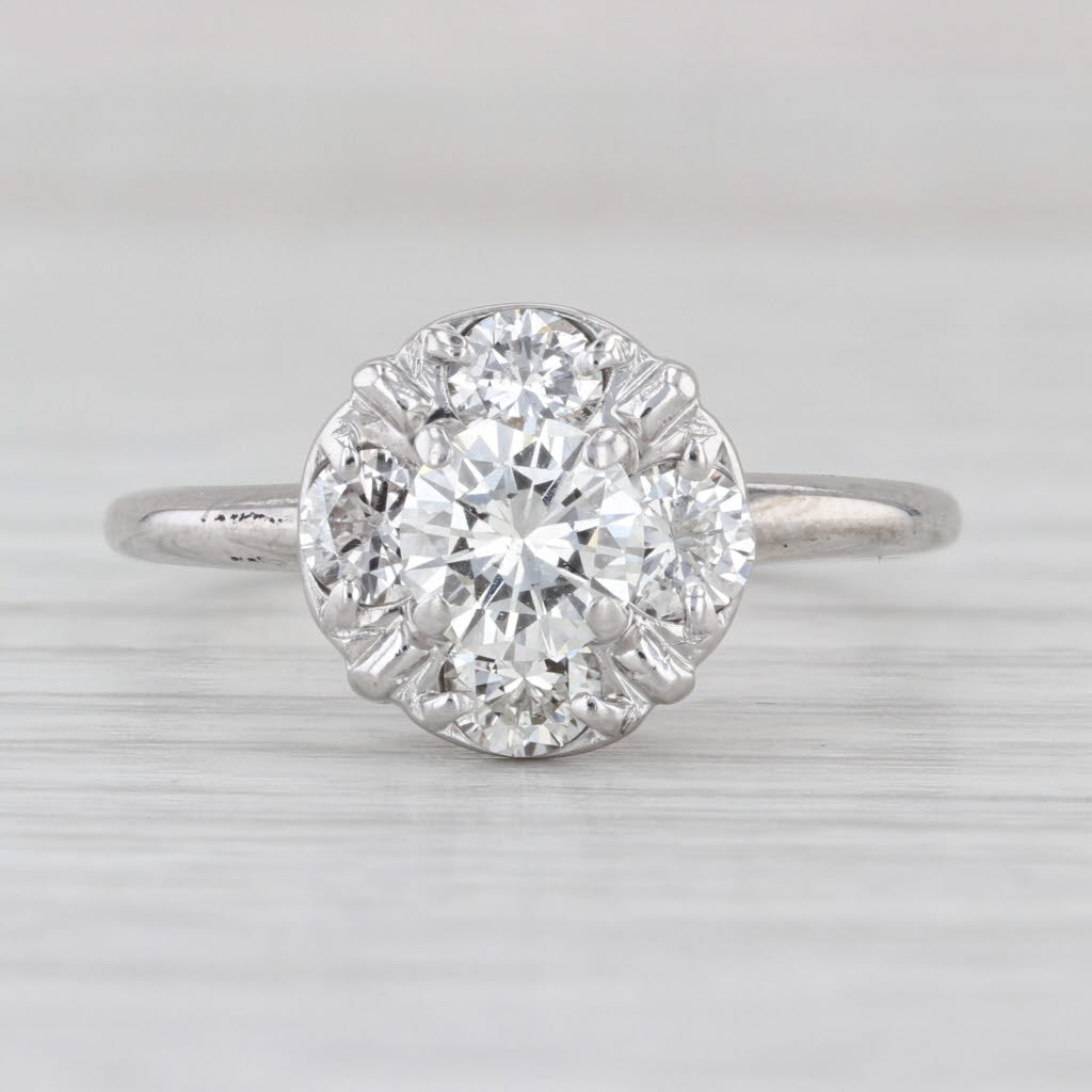Vintage 1.43ctw Round Diamond Halo Engagement Ring 14k White Gold Size 9