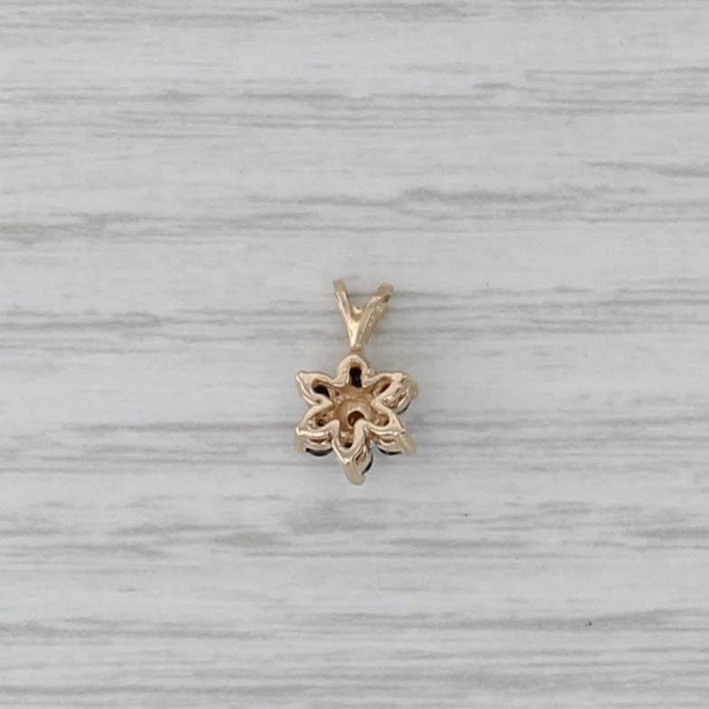 Small 0.20ctw Blue Sapphire Flower Pendant 10k Yellow Gold Diamond Accent