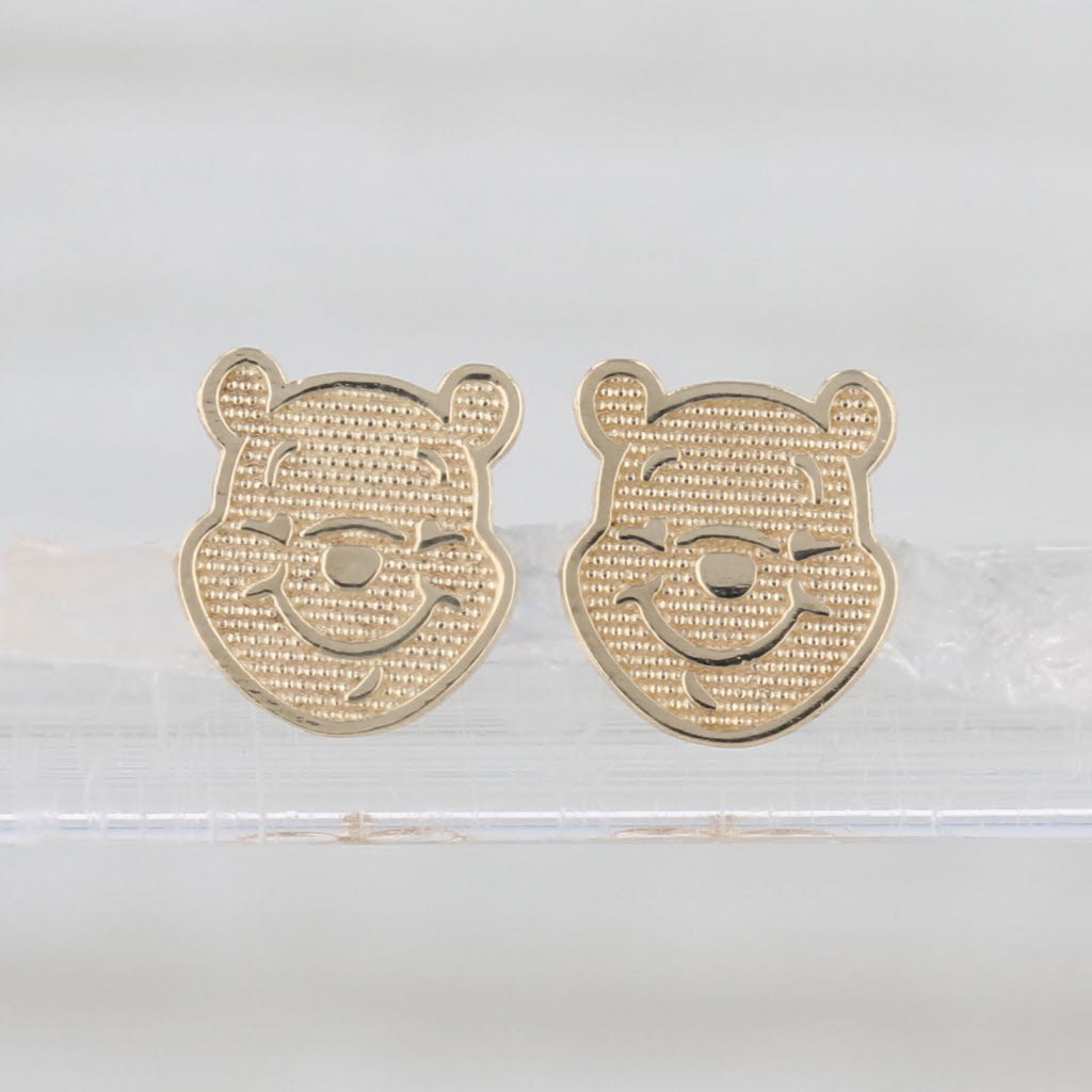 Winnie the Pooh Stud Earrings 10k Yellow Gold Disney Pooh Bear Cartoon Studs