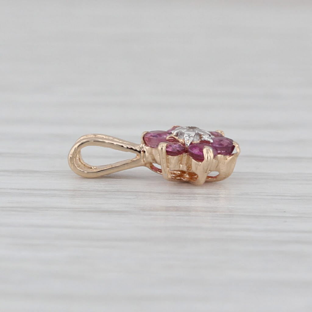 0.24ctw Ruby Diamond Flower Pendant 14k Yellow Gold Small Drop