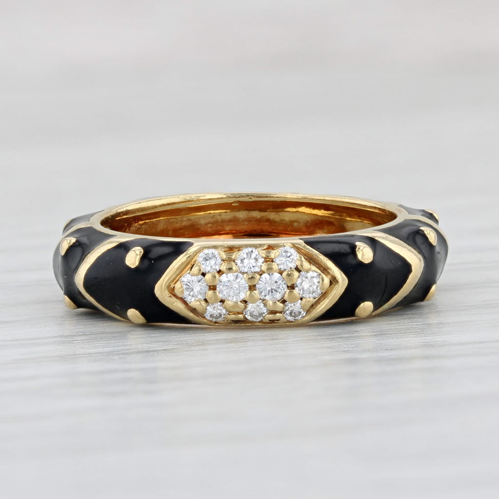 Light Gray 0.12ctw Diamond Hidalgo Ring 18k Yellow Gold Black Enamel Stackable Band