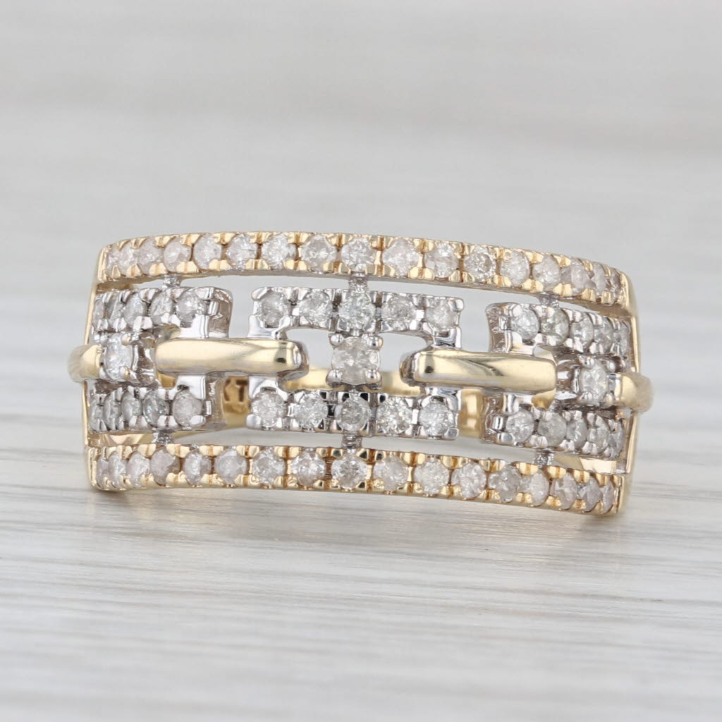 0.75ctw Diamond Chain Pattern Ring 10k Yellow Gold Size 7.75