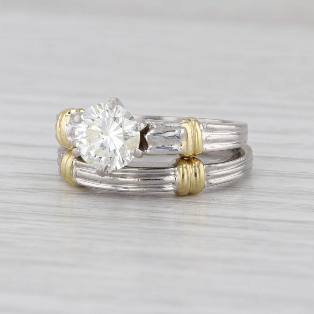 1.05ctw Diamond Bridal Set Platinum 18k Yellow Gold Engagement Ring Wedding Band