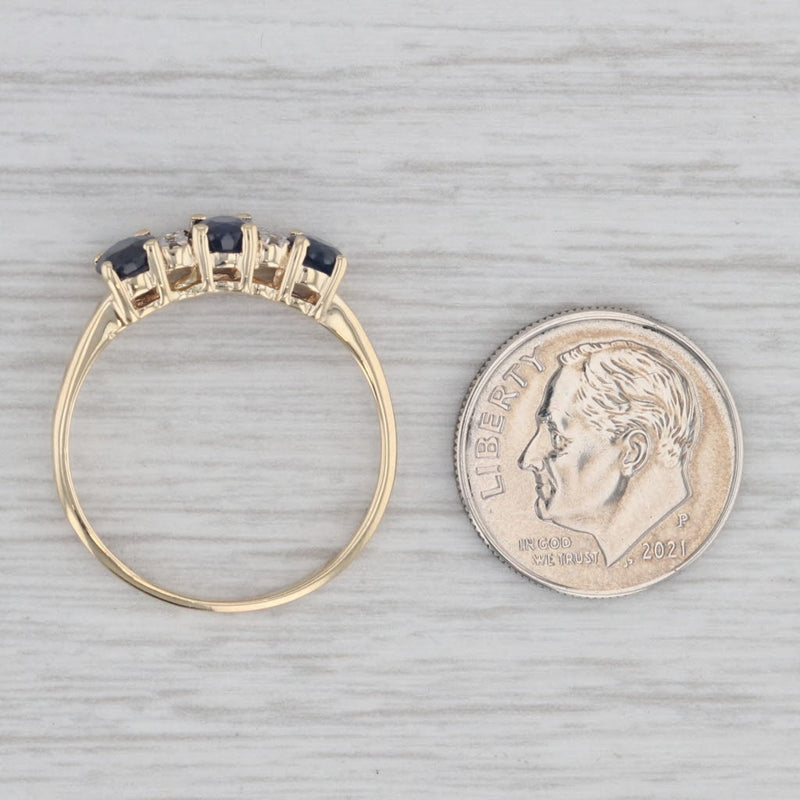 1.12ctw 3-Stone Oval Blue Sapphire Diamond Ring 14k Yellow Gold Size 9