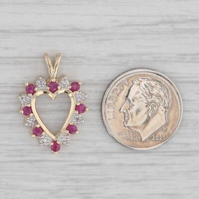 Gray 0.54ctw Ruby Diamond Open Heart Pendant 10k Yellow Gold