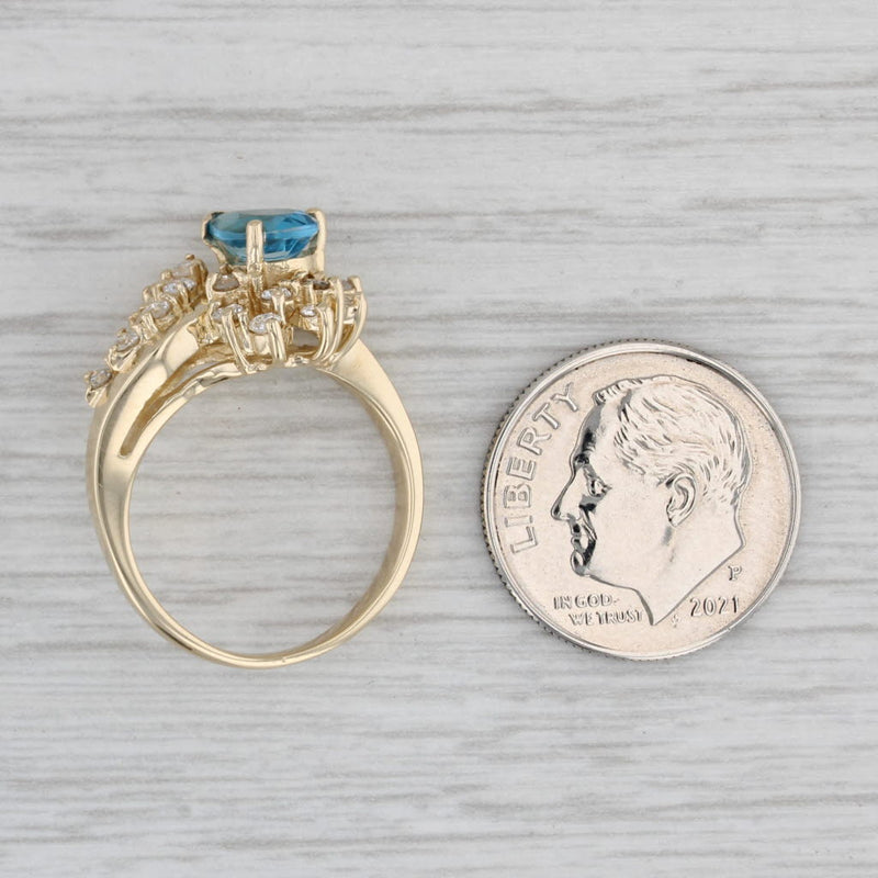 Gray 1.15ctw Pear Blue Topaz Diamond Ring 14k Yellow Gold Size 5.25