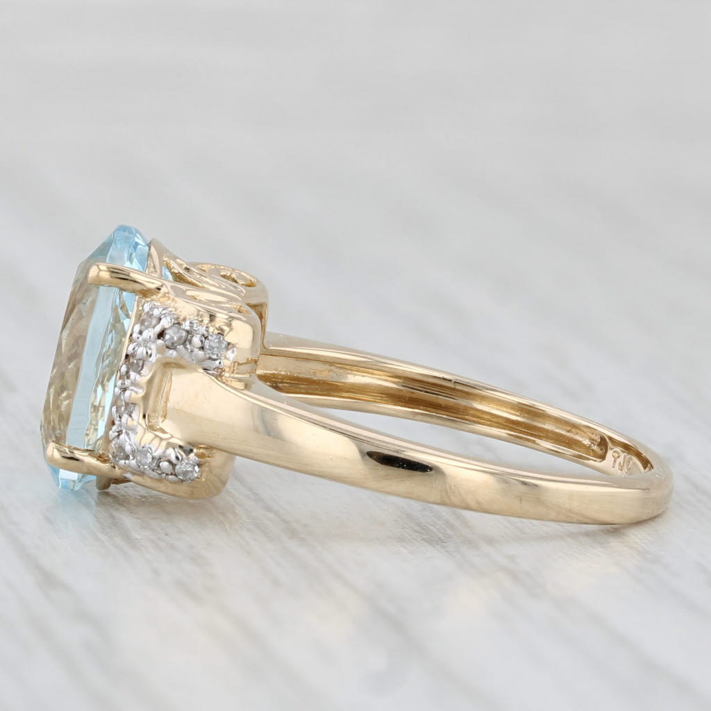 Light Gray 3.39ctw Oval Aquamarine Diamond Ring 14k Yellow Gold Size 7.25