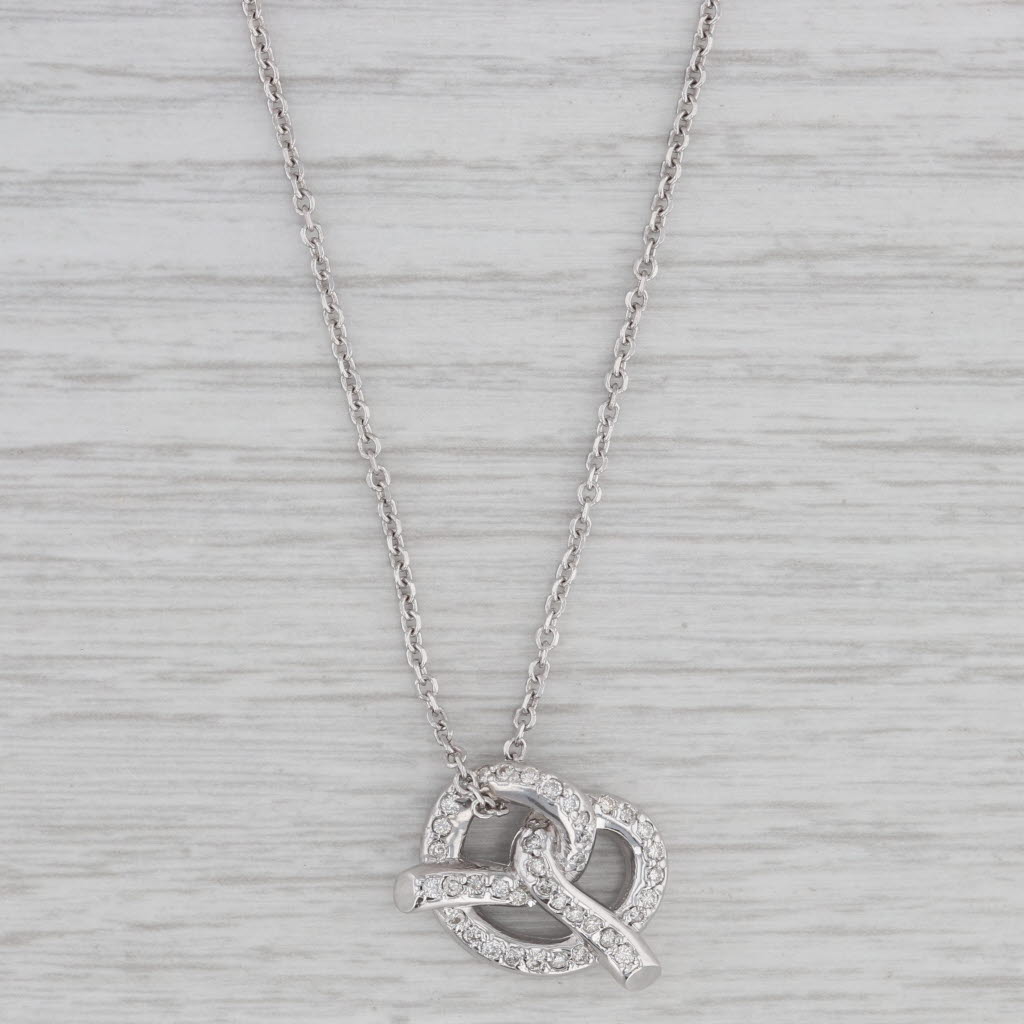 Gray 0.40ctw Diamond Pretzel Pendant Necklace 14k White Gold 16" Cable Chain