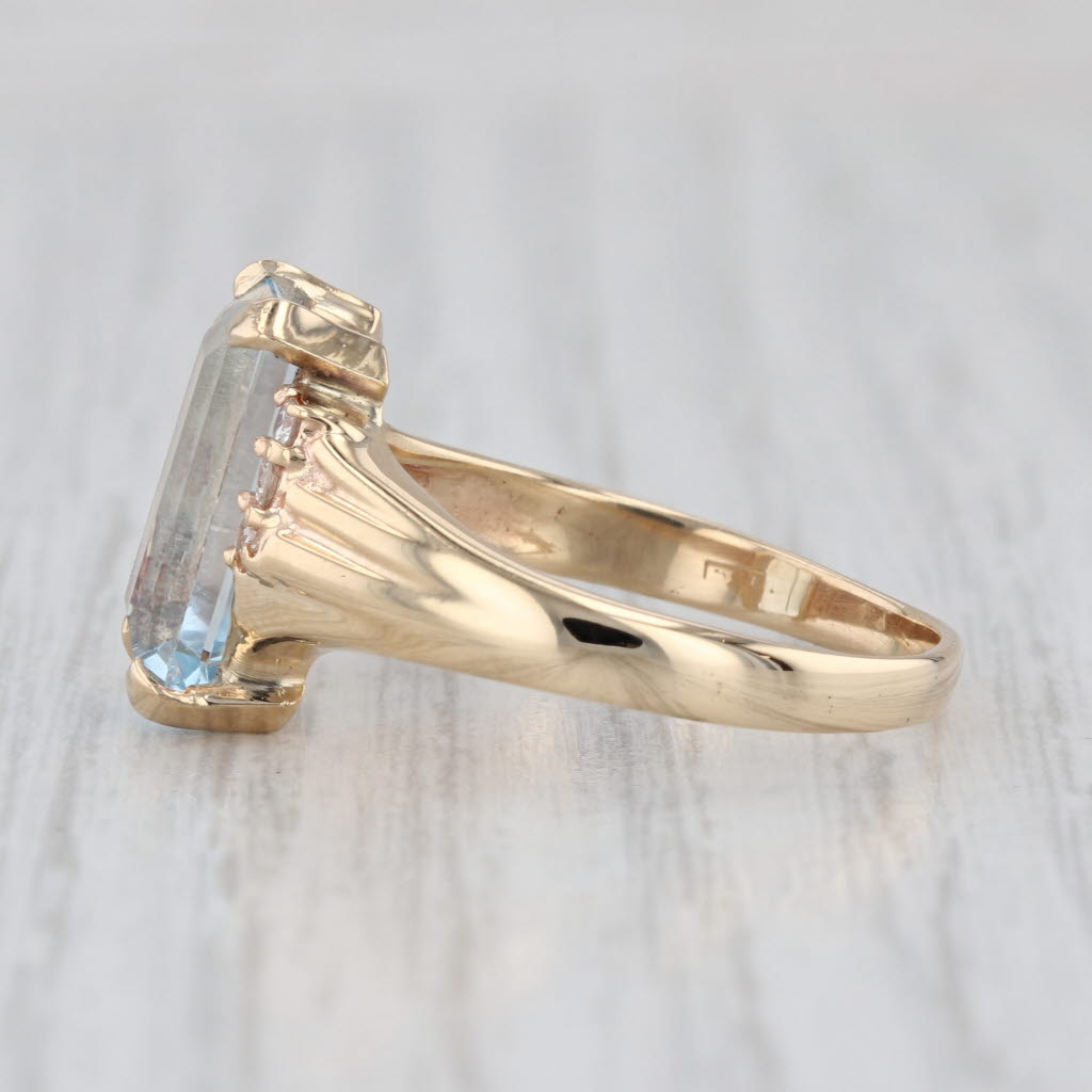 4.19ctw Blue Topaz Diamond Ring 14k Yellow Gold Size 9.5 Bypass
