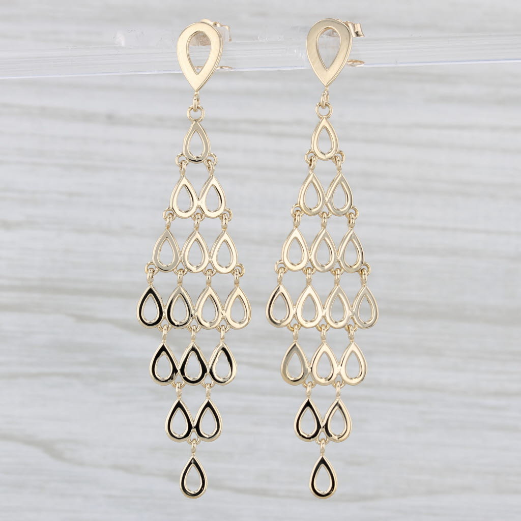 Light Gray Mesh Dangle Earrings 14k Yellow Gold Teardrop Pattern