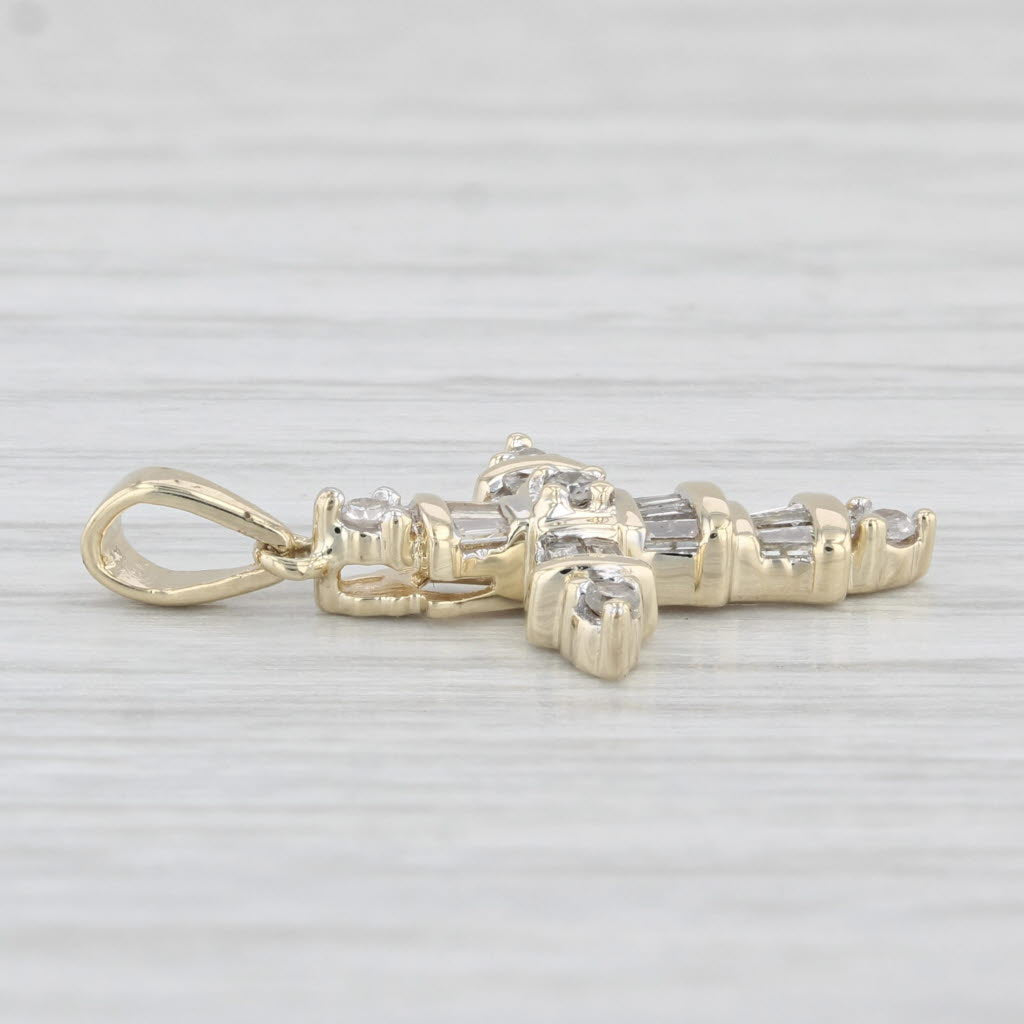 Light Gray 0.20ctw Diamond Cross Pendant 10k Yellow Gold Small Drop