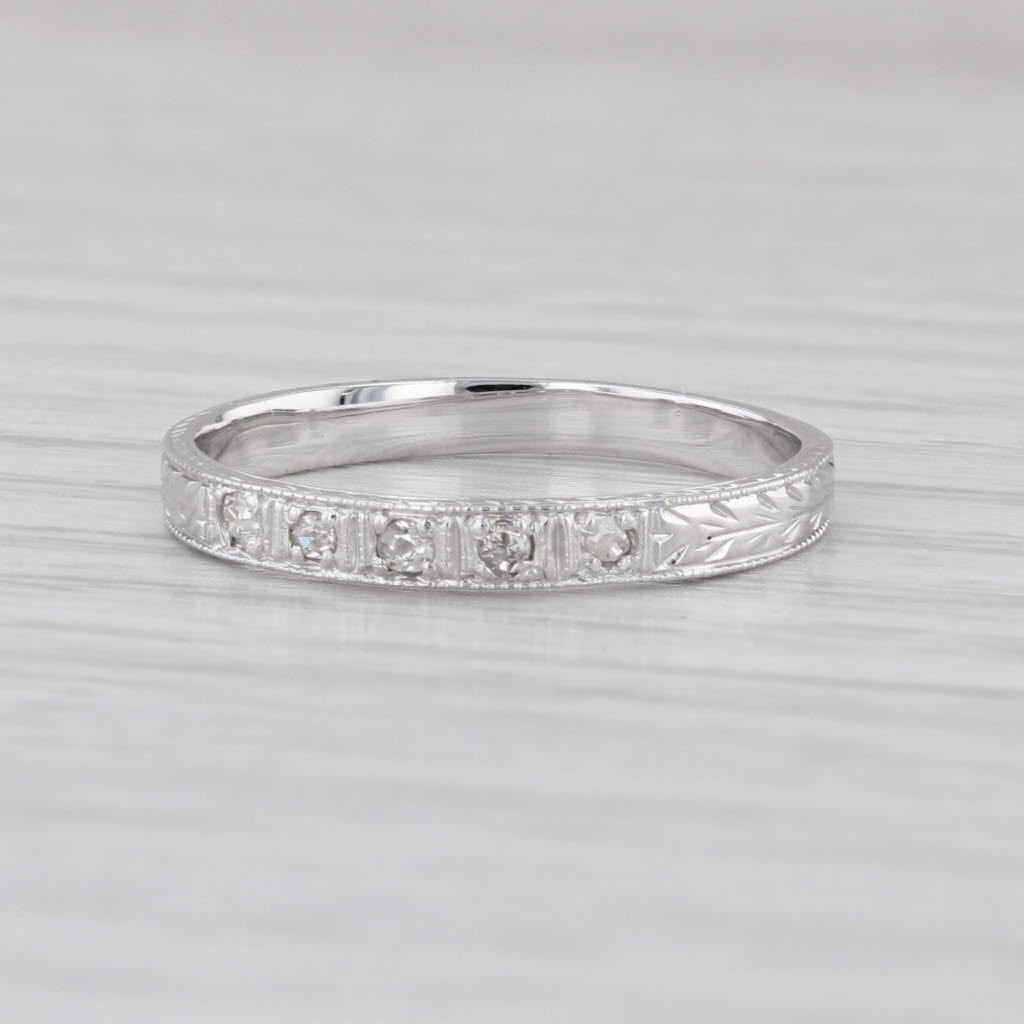 Diamond Art Deco Wheat Wedding Band 18k White Gold Size 6.75 Stackable Ring