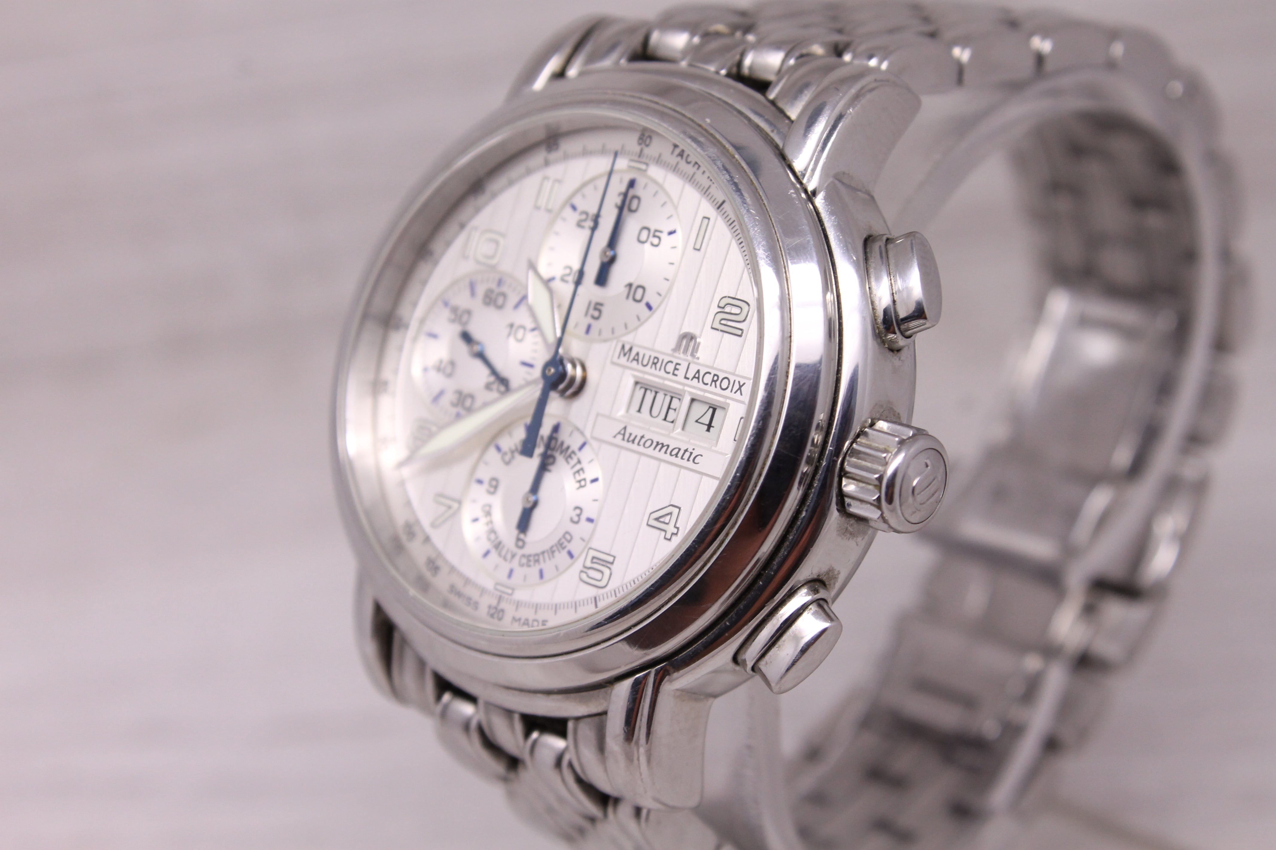 Maurice Lacroix Masterpiece Mens Chrono Automatic 42mm Steel Watch Swiss MP6128