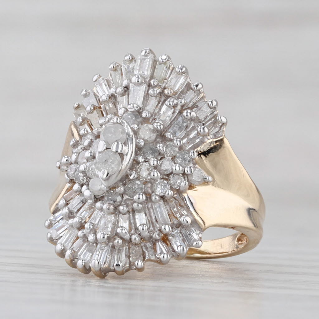 1ctw Diamond Cluster Cocktail Ring 10k Yellow White Gold Size 5.75
