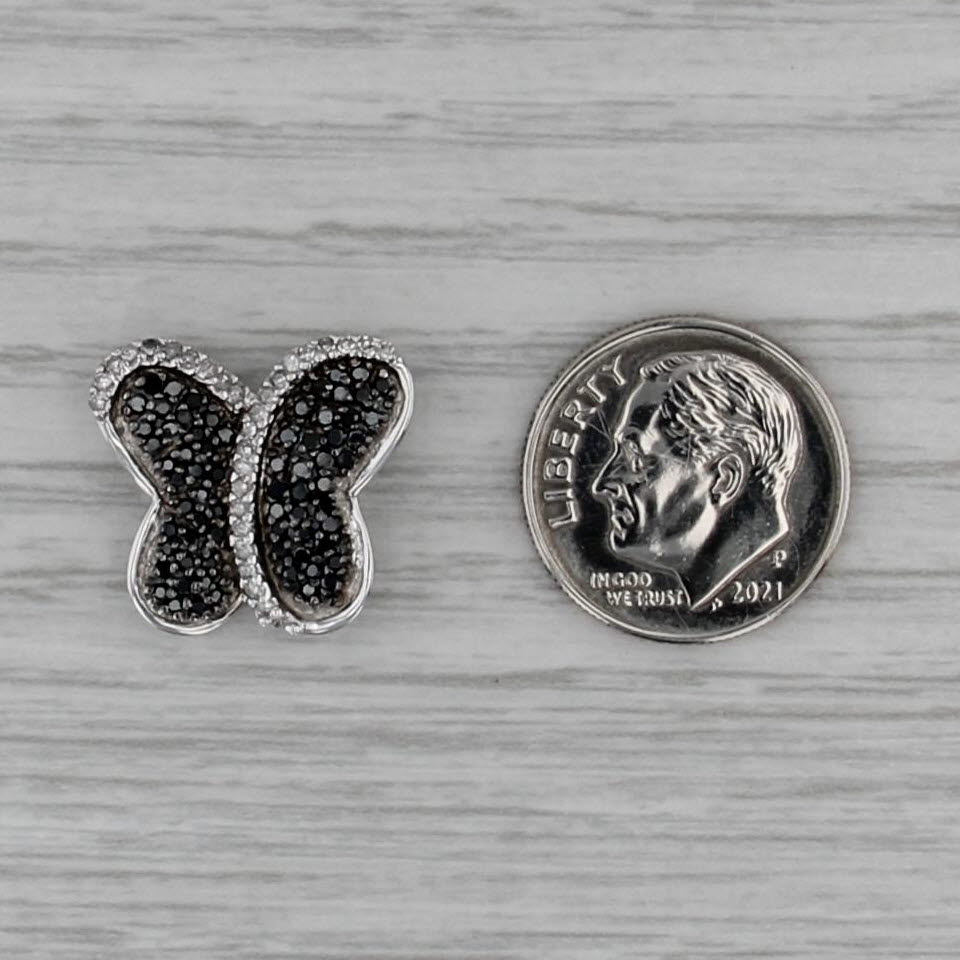 0.57ctw Black White Diamond Floating Butterfly Pendant 14k White Gold