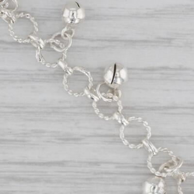 Gray Bell Bead Charm Bracelet Sterling Silver 7" Cable Chain