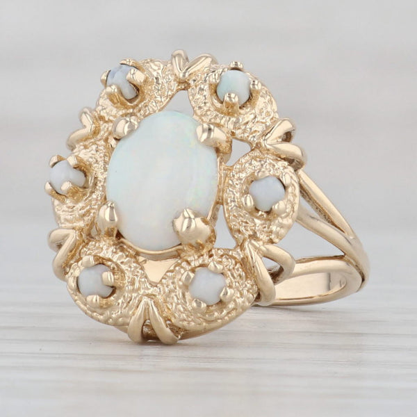 Light Gray Opal Halo Ring 14k Yellow Gold Size 6.5 Oval Cabochon