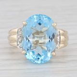 13.22ctw Blue & White Topaz Ring 9k Yellow Gold Large Oval Solitaire Size 7