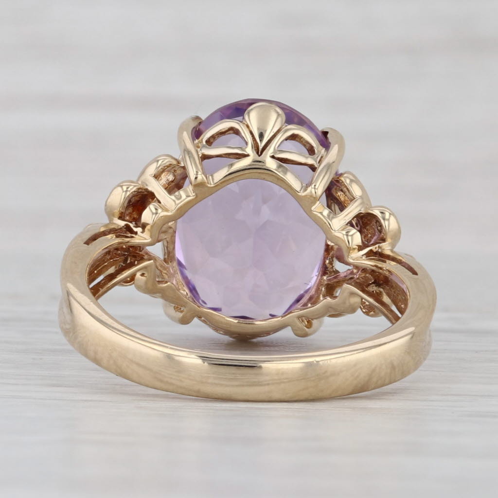 5.52ctw Oval Amethyst Diamond Flower Ring 14k Yellow Gold Size 7