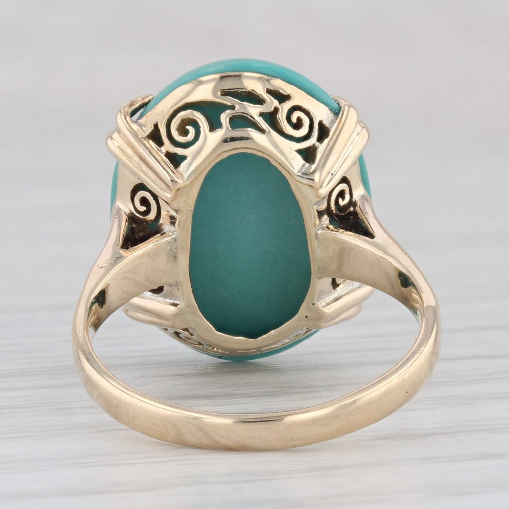 Light Gray Green Turquoise Oval Cabochon Solitaire Ring 10k Yellow Gold Size 5.75