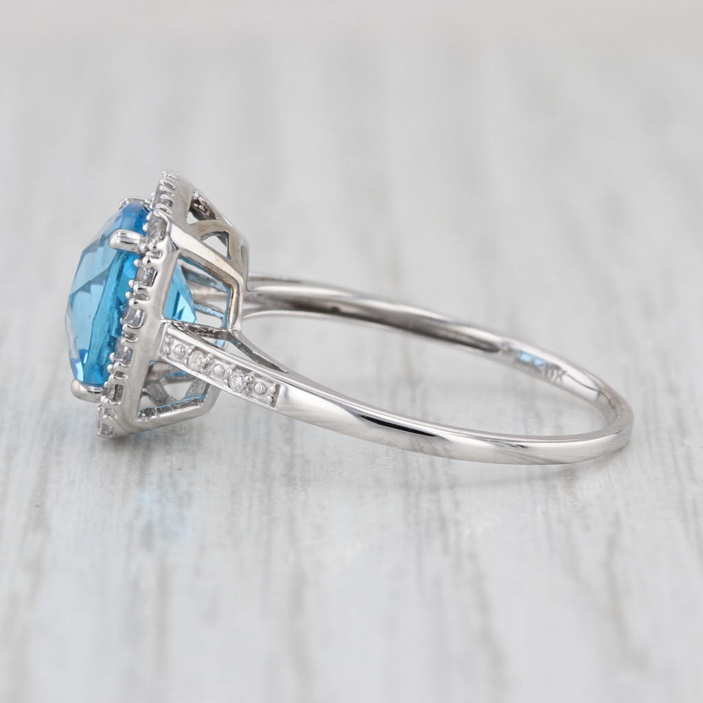 4.36ctw Blue White Topaz Diamond Ring 10k White Gold Size 9.25
