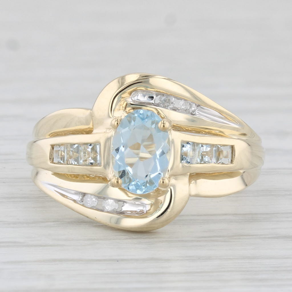 Light Gray 1ctw Aquamarine Topaz Diamond Ring 10k Yellow Gold Size 7.25 Bypass