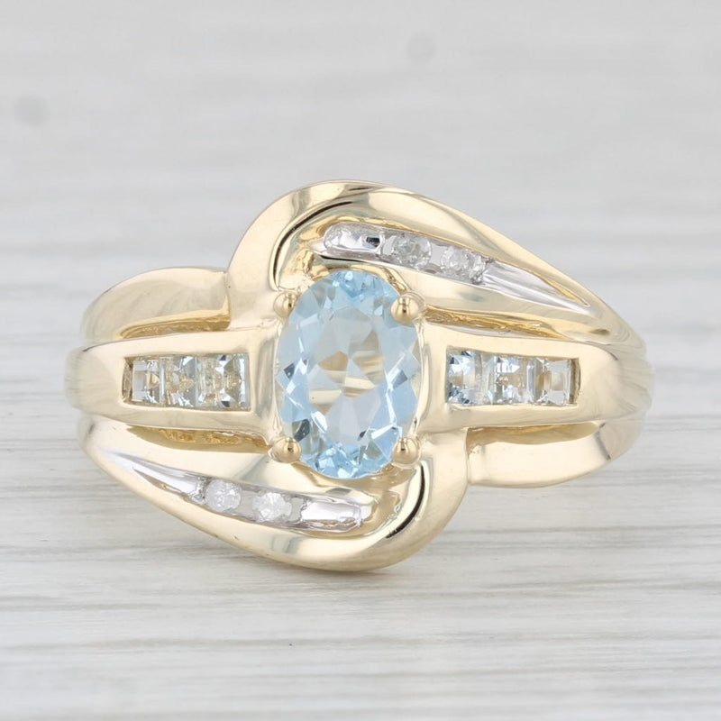 1ctw Aquamarine Topaz Diamond Ring 10k Yellow Gold Size 7.25 Bypass