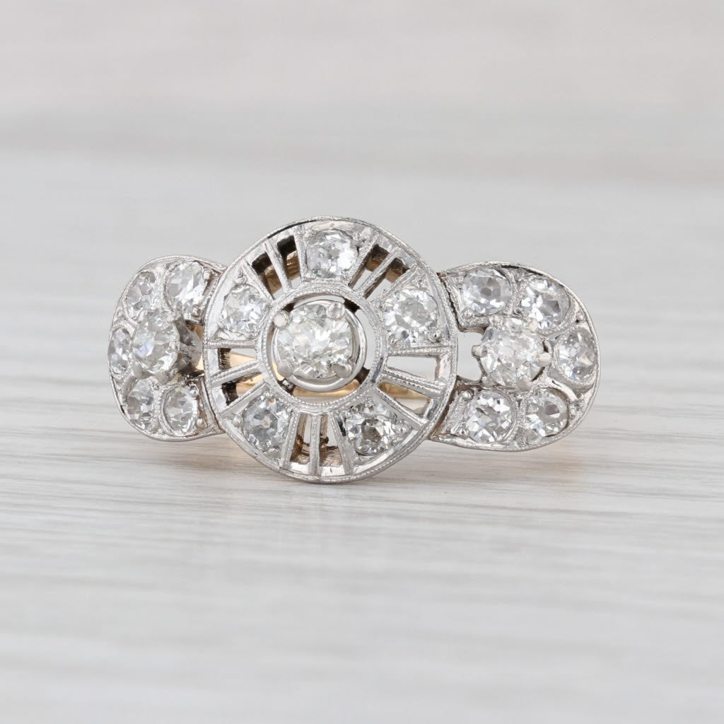Vintage Art Deco 0.99ctw Old European Diamond Ring 14k Gold Platinum Size 7