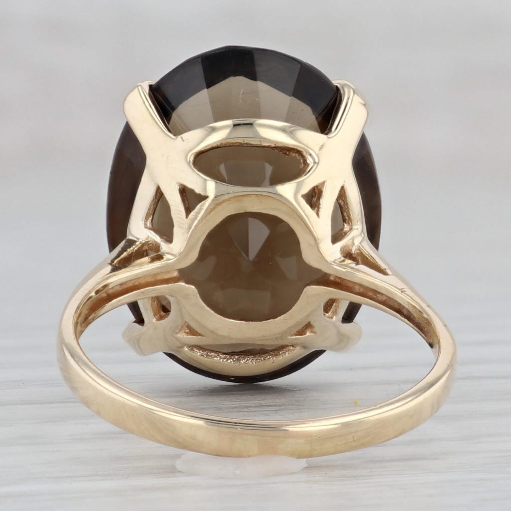 Gray Smoky Quartz Oval Solitaire Ring 10k Yellow Gold Size 8.75