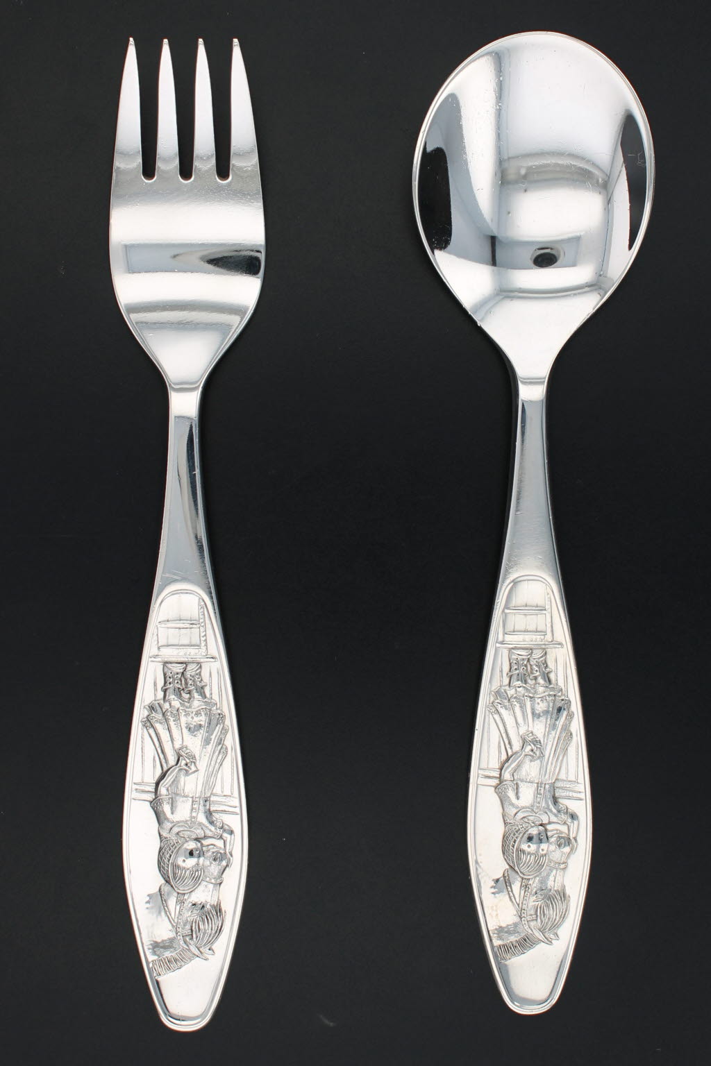 Light Gray Girl Grooming Horse Elk Child's Spoon Fork Set Sterling Silver Period Figural