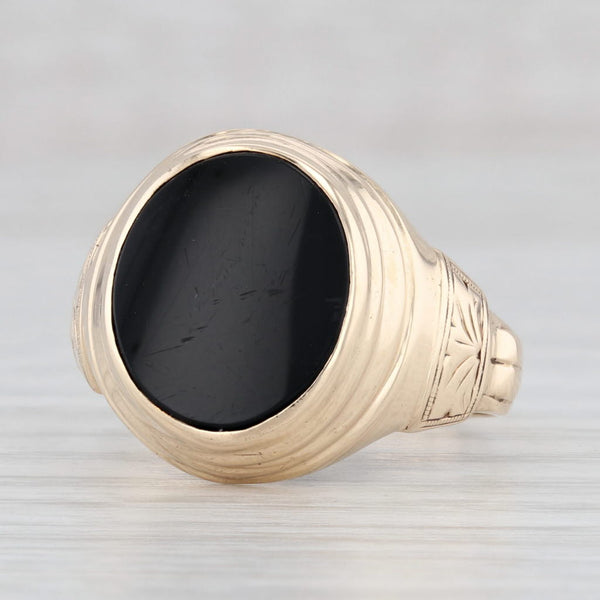 Light Gray Black Onyx Ring 10k Yellow Gold Oval Solitaire Signet Size 10