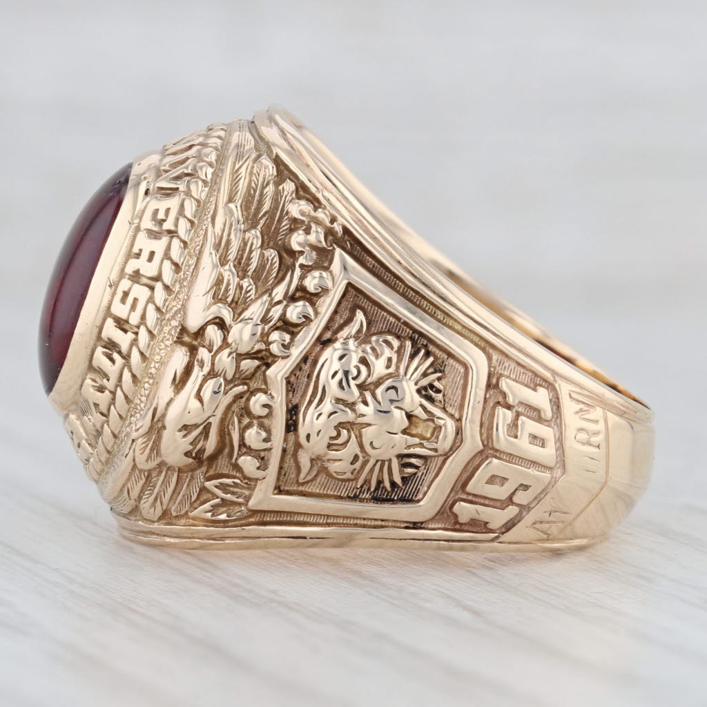 Light Gray Auburn University Class Ring Lab Created Ruby 10k Gold 1961 Men's Size 10