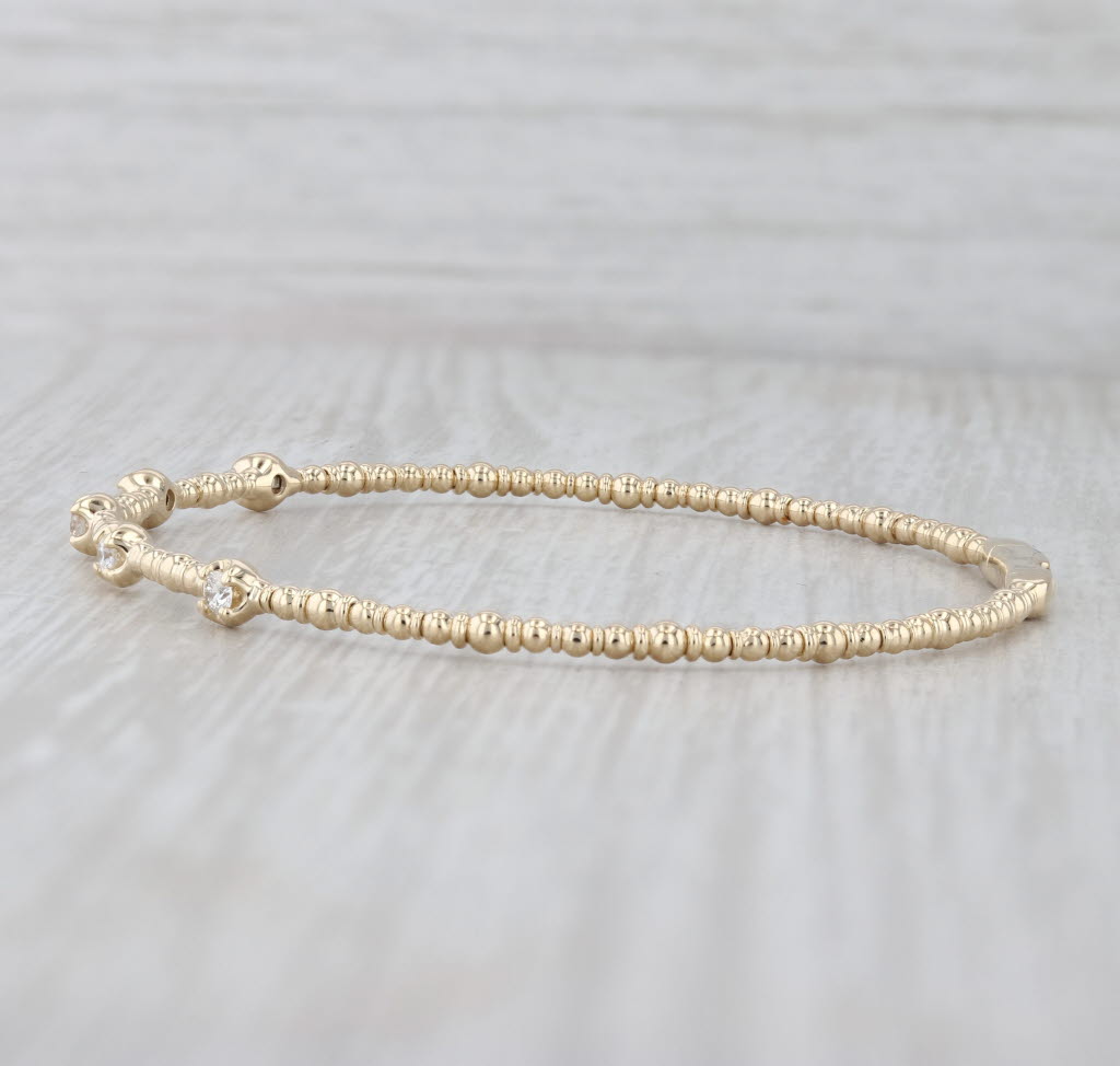 New 0.27ctw Diamond Bead Flexible Bangle Bracelet 14k Yellow Gold 6.75"