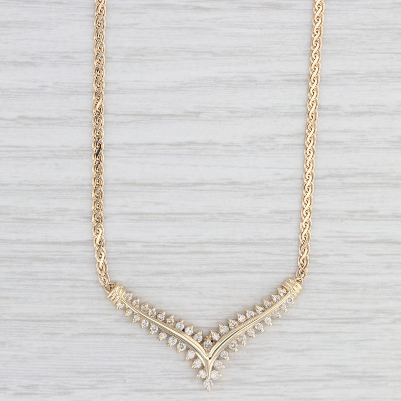 Light Gray 0.65ctw Diamond V Necklace 14k Yellow Gold 16.75" Woven Chain