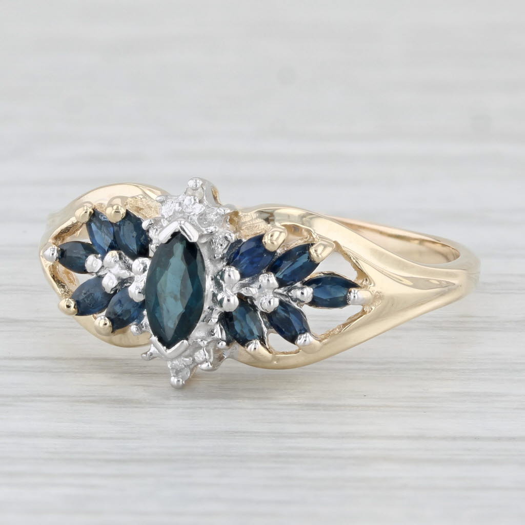 Light Gray 0.85ctw Marquise Blue Sapphire Diamond Ring 10k Yellow Gold Size 11