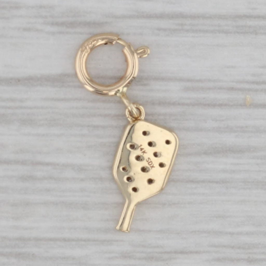 Gray New Small Diamond Racket Paddle Charm 14k Yellow Gold Pendant